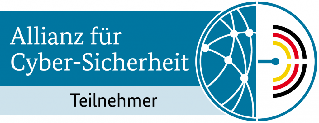 Das Logo der Allianz für Cyber-Sicherheit und dem Zusatz "Teilnehmer"